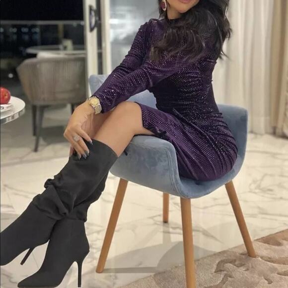 ZARA Purple SEQUIN MIDI DRESS Size Extra Small XS - Picture 8 of 15